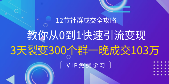 12节社群成交全攻略：从0到1快速引流变现，3天裂变300个群一晚成交103万-19点研学社