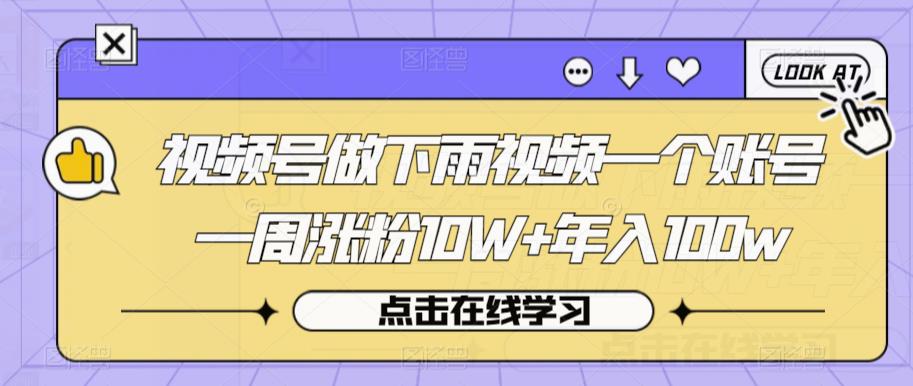 视频号做下雨视频一个账号一周涨粉10W+年入100w【揭秘】-19点研学社