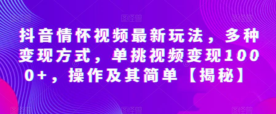 抖音情怀视频最新玩法，多种变现方式，单挑视频变现1000+，操作及其简单【揭秘】-19点研学社