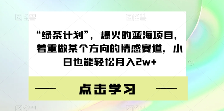 “绿茶计划”，爆火的蓝海项目，着重做某个方向的情感赛道，小白也能轻松月入2w+【揭秘】-19点研学社