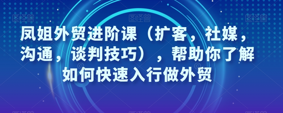 凤姐外贸进阶课（扩客，社媒，沟通，谈判技巧），帮助你了解如何快速入行做外贸-19点研学社