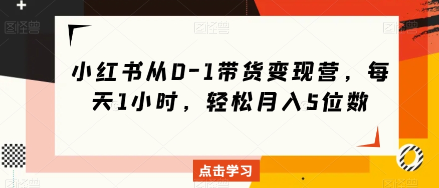 小红书从0-1带货变现营，每天1小时，轻松月入5位数-19点研学社