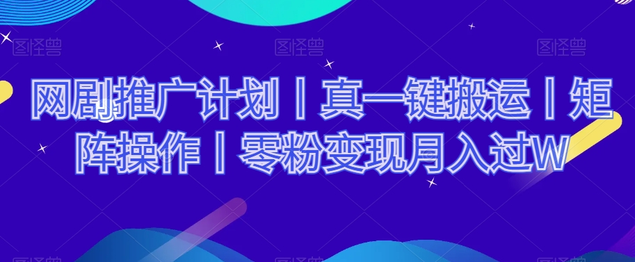 网剧推广计划丨真一键搬运丨矩阵操作丨零粉变现月入过W-19点研学社
