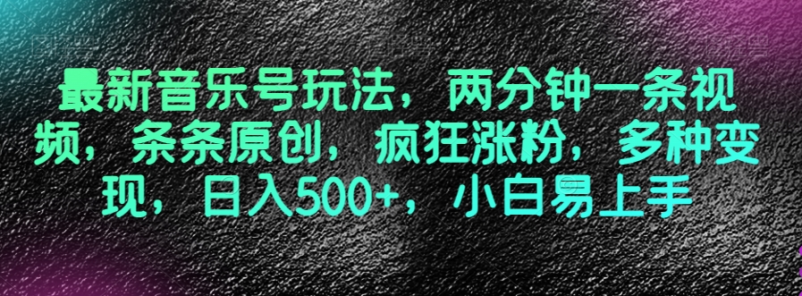 最新音乐号玩法，两分钟一条视频，条条原创，疯狂涨粉，多种变现，日入500+，小白易上手【揭秘】-19点研学社