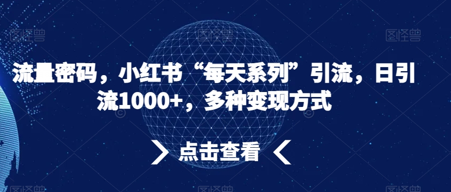 流量密码，小红书“每天系列”引流，日引流1000+，多种变现方式【揭秘】-19点研学社