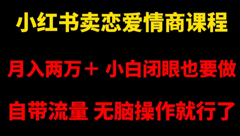 小红书卖恋爱情商课程，月入两万＋，小白闭眼也要做，自带流量，无脑操作就行了【揭秘】-19点研学社