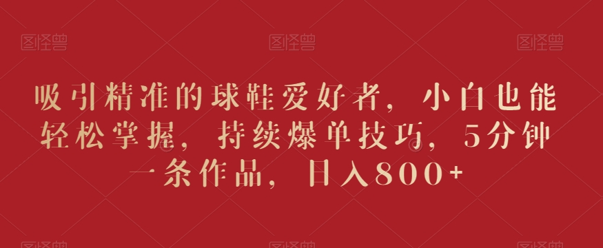 吸引精准的球鞋爱好者，小白也能轻松掌握，持续爆单技巧，5分钟一条作品，日入800+【揭秘】-19点研学社
