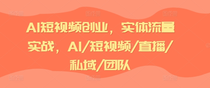 AI短视频创业，实体流量实战，AI/短视频/直播/私域/团队-19点研学社