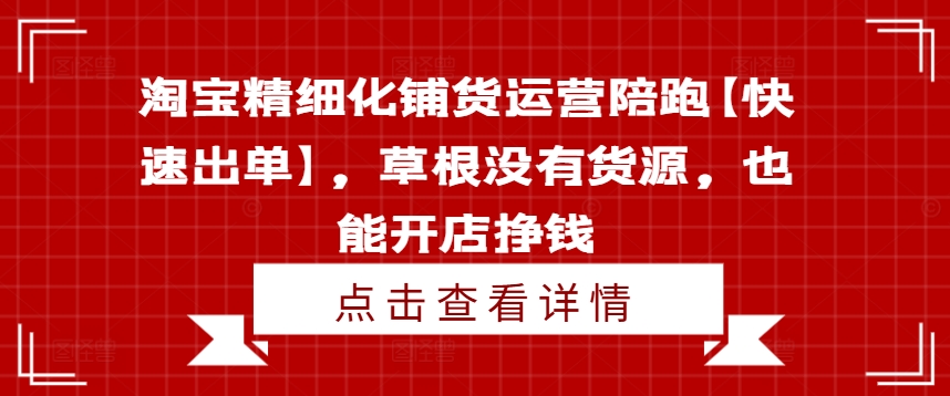 淘宝精细化铺货运营陪跑【快速出单】，草根没有货源，也能开店挣钱-19点研学社