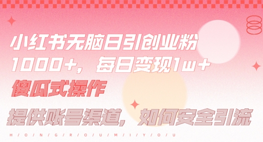 小红书无脑每日引流创业粉500+，小白每天只花半小时，躺赚长尾收益【揭秘】-19点研学社