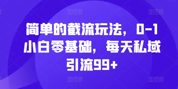 简单的截流玩法，0-1小白零基础，每天私域引流99+【揭秘】-19点研学社