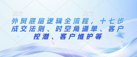 外贸底层逻辑全流程，十七步成交法则、时空角逼单、客户挖潜、客户维护等-19点研学社