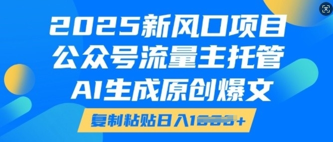 2025新风口项目，公众号流量主托管，AI生成原创爆文，复制粘贴日入多张-19点研学社