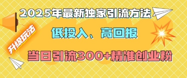 2025年最新独家引流方法，低投入高回报？当日引流300+精准创业粉-19点研学社