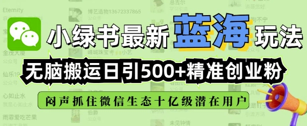 小绿书无脑搬运引流，全自动日引500精准创业粉，微信生态内又一个闷声发财的机会-19点研学社