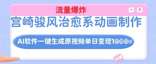 宫崎骏风治愈系动画制作，AI软件一键生成原创视频流量爆炸，单日变现多张，详细实操流程-19点研学社