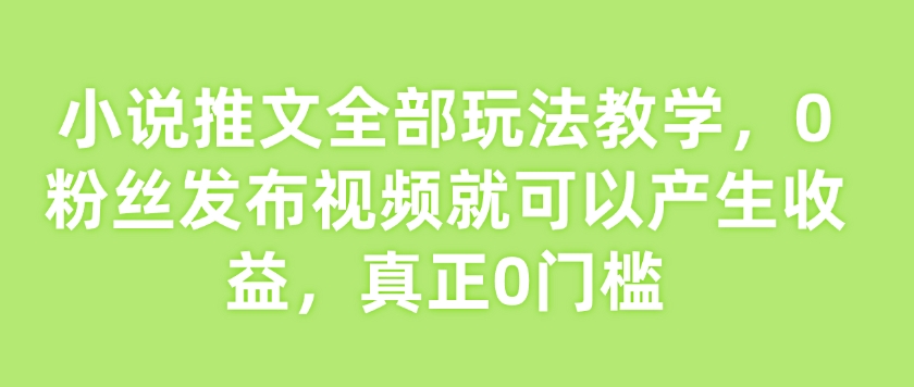 小说推文全部玩法教学，0粉丝发布视频就可以产生收益，真正0门槛-19点研学社