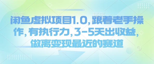 闲鱼虚拟项目1.0，跟着老手操作，有执行力，3-5天出收益，做离变现最近的赛道-19点研学社