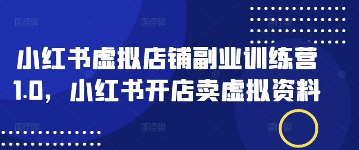小红书虚拟店铺副业训练营1.0，小红书开店卖虚拟资料-19点研学社