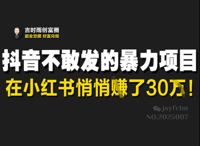 抖音不敢发的暴利项目，在小红书悄悄挣了30W-19点研学社