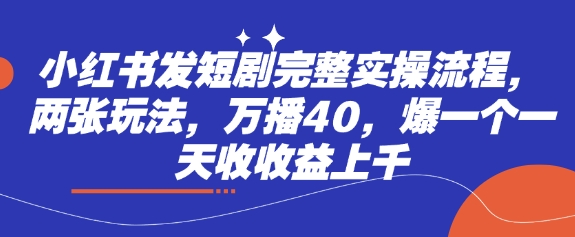 小红书发短剧完整实操流程，两张玩法，万播40，爆一个一天收收益上千-19点研学社