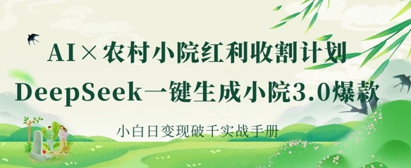 AI+农村小院红利收割：DeepSeek一键生成小院3.0爆款，小白日变现破千实战手册-19点研学社