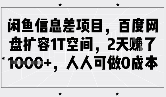 闲鱼信息差项目，百度网盘扩容1T空间，2天收益1k+，人人可做0成本-19点研学社